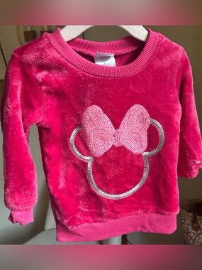 Disney Girls Plush Pink Minnie Mouse Sequin Pullover